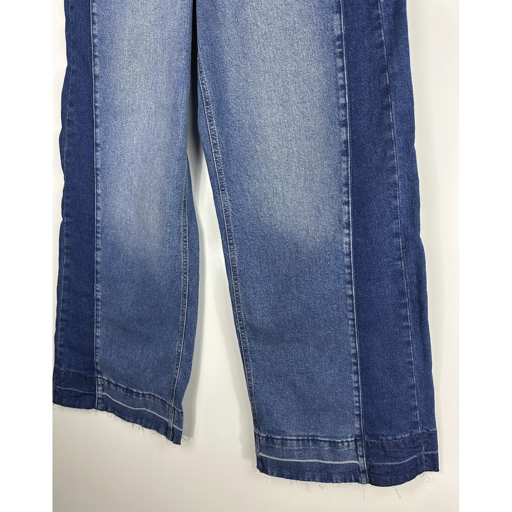 NWT GAP High Rise Stride Wide Leg Jeans 30 10R Colorblock Blue Denim Raw Hem - Picture 5 of 11